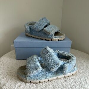 Prada Cotton Terry Triangle Double-Strap Sandals size 38.